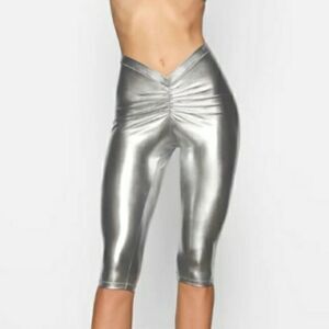 SKIMS Metallic Silver Swim Bottoms Leggings Capri 4X NWT